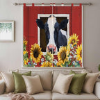 Cow Sunflowers Living Room Curtains 84 Inch Length, Window Curtains Tab Top, Botanical Floral Leaves Bees Farm Barn Light Filtering Window Treatments Drapes 42"x84" 2 Panel