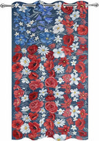 4th of July Outdoor Curtains for Patio Patriotic Flowers Farmhouse Red Waterproof Outside Curtains with Grommet Top Weatherproof Curtain for Cabana Pergola Gazebo, 1 Panel, 54" W x 84" L
