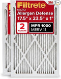 Filtrete 17.5x23.5x1 AC Furnace Air Filter, MERV 11, MPR 1000, Micro Allergen Defense, 3-Month Pleated 1-Inch Electrostatic Air Cleaning Filter, 2 Pack (Actual Size 17.19x23.19x0.81 in)