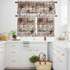 Kitchen Curtains Tiers and Valance Set of 3, Rustic Star Brown Light Filtering Window Curtain Set, Vintage Plants Berry Wooden Grain Rod Pocket Curtain Drapes for Cafe, Living Room, 24 Inches Tiers