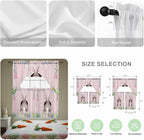 Swag Valance Curtains, Easter Cute Rabbit and Colorful Eggs Rod Pocket Valances Swag Topper for Kitchen Windows, Pink Farm Wooden Barn Light Filtering Short Curtain for Bedroom Bathroom 56x36In
