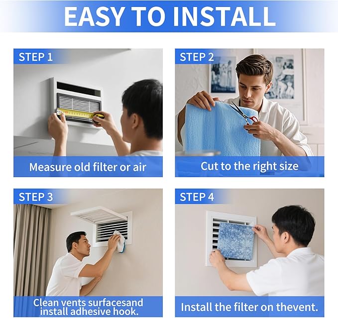 Custom Size Air Vent Filters,12''x120''x1'' Cut to Fit Air Filter Material with MERV 8 Rating & Adhesive Tape, for Home Floor, Grilles, Ceiling, HVAC Furnace Vents