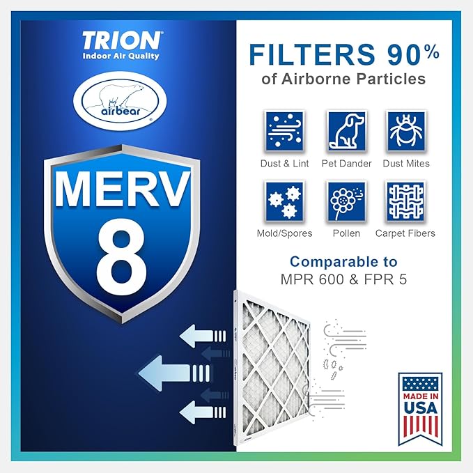 12x36x1 Air Filter MERV 8 (4-Pack) TRION Air Bear Pleated HVAC Air Filter Replacement (Actual Size: 11.50 x 35.50 x 0.75 Inches)