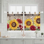 Sunflowers Kitchen Curtains 36 Inch Length, Small Window Curtains Tab Top, Retro Flower Barn Doors Butterfly Farmhouse Brown Light Filtering Short Window Treatments Tier Drapes 27.5"x36" 2 Panel