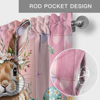 Easter Curtain Valances for Windows, Kitchen Valance Window Treatment, Spring Rabbit Eggs Flowers Flags Leaves Wood Grain Light Filtering Block Curtains for Bathroom/Bedroom/Living Room 60'' x 18''