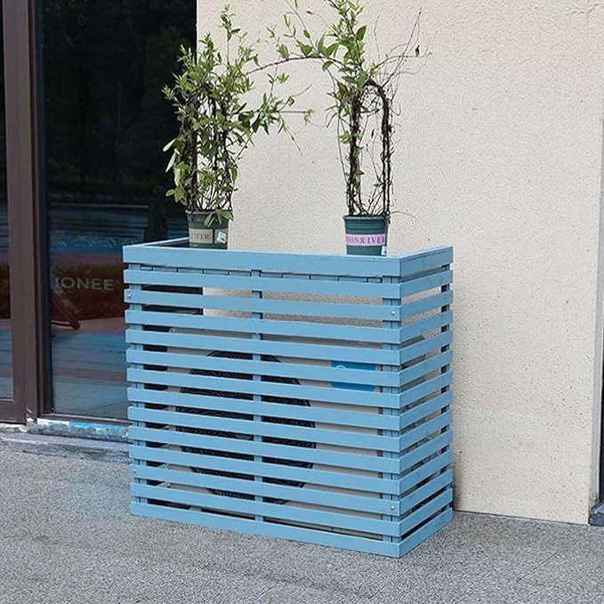Wood Air Conditioner Fence Screen - Hide Outdoor Unit Stylishly with Tall Weatherproof Shutters Central Air Conditioner Covers (Blue L85Xw35Xh80Cm)