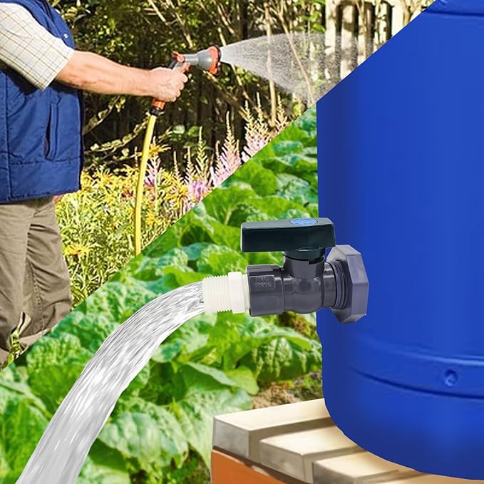 PVC Rain Barrel Diverter Kit Rain Barrel 3/4 Inch Spigot Kit with Bulkhead Fitting, Hose (25mm/1" + 16mm/0.63") Adapter, Hole Saw, Ball Valve, Clamps, Thread Seal Tape