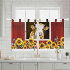 Cows Sunflowers Kitchen Curtains 36 Inch Length, Small Window Curtains Tab Top, Spring Floral Bees Farmhouse Barn Light Filtering Short Window Treatments Tier Drapes 27.5"x36" 2 Panel