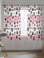 Sheer Curtains 72 Inches Long, Pink Beige Paw Print Semi Sheer Curtains Light Filtering Window Treatment, Vintage Farmhouse Country Wooden Grain Privacy Voile Drapes for Living Room Bedroom 52x72 Inch