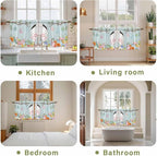 Easter Bunny Kitchen Tier Curtains 36 Inch Long 2 Panel Set,Rod Pocket Half Window Curtains Over Sink,Easter Eggs Spring Farmhouse Wood Grain Teal Blue Light Filtering Short Drapes Cafe 27.5"W x 36"L