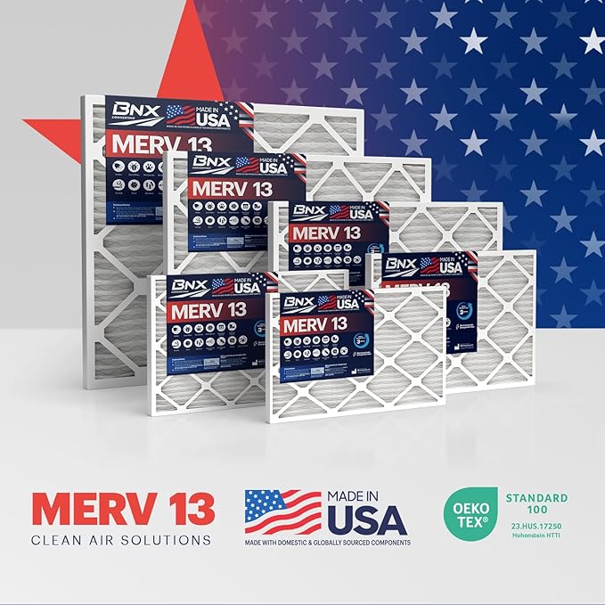 BNX TruFilter 20x25x5 (19.88’’ x 24.88’’ x 4.38‘’ Honeywell Compatible 4”) MERV 13 Air Filter (2-Pack) - MADE IN USA - HVAC AC Furnace Filters Health, Allergies, Mold, Bacteria, Smoke, MPR 1900 FPR 10