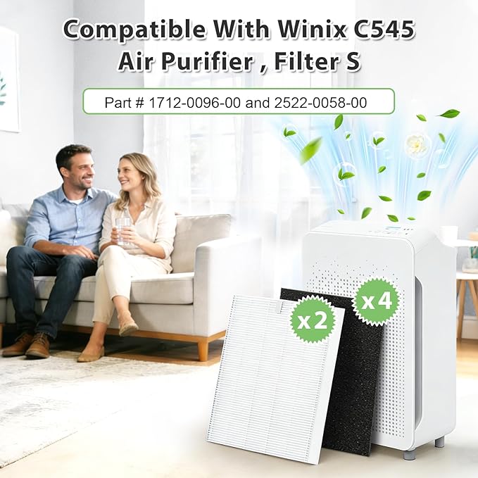 C545 True HEPA Replacement Filter S Compatible with Winix C545 Air Purifier, Replace 2522-0058-00 & 1712-0096-00 Filter Replacement, 2 HEPA + 4 Activated Carbon