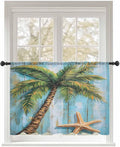 Sheer Curtains 45 Inch Length, Coastal Beach Tree Semi Sheer Curtains Light Filtering Window Treatment, Summer Tropical Starfish Wood Grain Privacy Voile Drapes for Living Room Bedroom 52x45 Inch