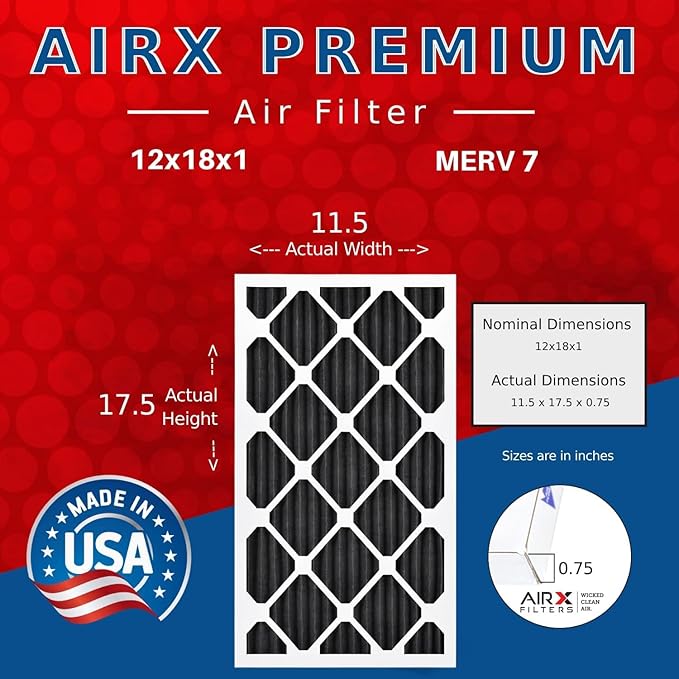 AIRX FILTERS WICKED CLEAN AIR. 12x18x1 Air Filter Odor Eliminator Carbon Filter MERV 7 AC HVAC Furnace Filters 6 Pack