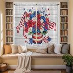 Independence Day Window Curtains 63 Inch Long 2 Panel Set, Rod Pocket Bedroom Curtains & Drapes, 4 of July Rose Wooden Grain Vintage Light Filtering Window Treatment for Living Room 42"W x 63"L