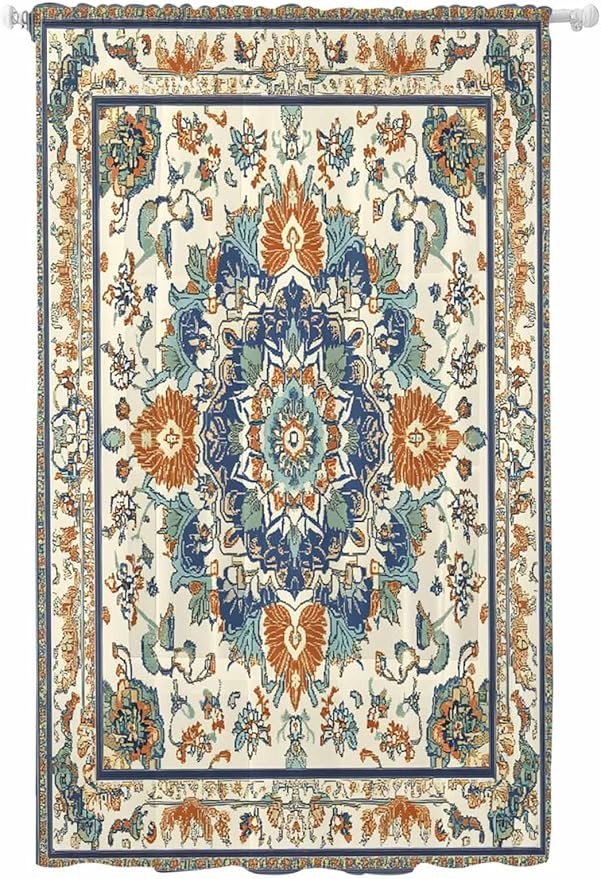 Sheer Curtains 84 Inches Long, Southwest Farmhouse Semi Sheer Curtains Light Filtering Window Treatment, Orange Blue Desert Bohemian Privacy Voile Drapes for Living Room Bedroom 52x84 Inch