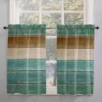 Vintage Plank Turquoise Brown Window Valance Curtains, Farmhouse Wood Grain Light Filtering Kitchen Valance with 3-inch Rod Pocket for Living Room Bathroom Bedroom,2 Panel,27.5x45In