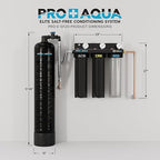 PRO+AQUA Elite Whole House Water Filter 3 Stage Well Water Filtration System w/Gauges, PR Button, 1” Ports, Filter Set (3-Stage + 20 GPM Salt-Free Bundle)