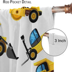 Kids Construction Equipment Window Curtains, Excavator Tractor Tow Truck Rod Pocket Decorative Windows Curtain for Children Teens Boys Girls Room Decor 52x84in (30% Blackout)