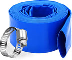 DAVCO 3" x 25 ft Pool Backwash Hose, 3” Diameter and 5” Flat Wide Heavy Duty Reinforced Blue PVC Lay Flat Water Discharge Pump Hoses For Swimming Drain Pools and Clean Filters,with 1 Clamp