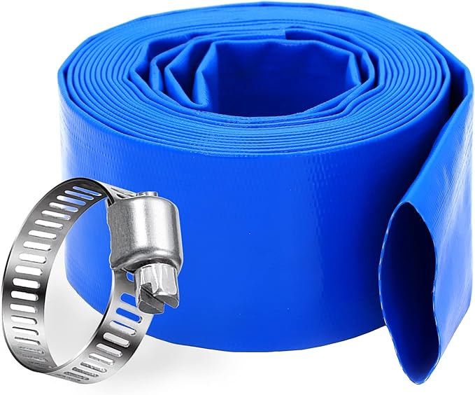 DAVCO 3" x 25 ft Pool Backwash Hose, 3” Diameter and 5” Flat Wide Heavy Duty Reinforced Blue PVC Lay Flat Water Discharge Pump Hoses For Swimming Drain Pools and Clean Filters,with 1 Clamp