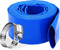 DAVCO 3" x 100 ft Pool Backwash Hose, 3” Diameter and 5” Flat Wide Heavy Duty Reinforced Blue PVC Lay Flat Water Discharge Pump Hoses For Swimming Drain Pools and Clean Filters,with 1 Clamp