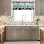 Laundry Rules Valances for Windows, Retro Blue White Wood Board Grain Kitchen Valance Light Filtering Rod Pocket Short Curtains for Kitchen Bathroom, 1 Panel, 42"x12"