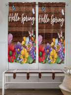 Spring Flowers Bedroom Curtains 63 Inches length, Watercolor Farmhouse Colorful Wooden Grain Window Treatment Curtain Drapes, Rod Pocket Curtain Panels for Living Room Kitchen, 42"x63", 2 Panels