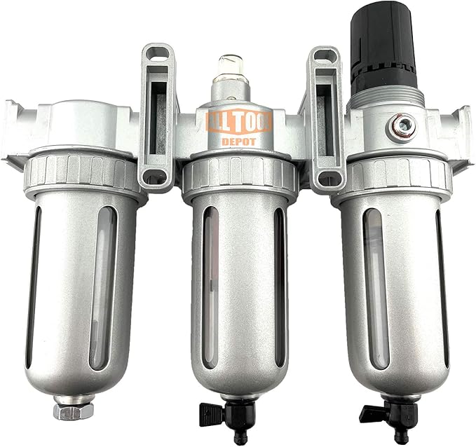 1/4" NPT MID FLOW Filter Regulator Coalescing Desiccant Dryer System For Compressed Air Lines, Poly Bowls, Great For Paint Spray And Plasma Cutter (MANUAL DRAIN)