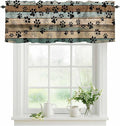 Dog Paws Valance Curtains for Kitchen, Teal Brown Wood Grain Privacy Rod Pocket Valance Curtain, Light-Filtering Window Treatment for Bedroom Bathroom, 42"x18"