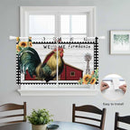 Farmhouse Rooster Kitchen Curtains 24 Inch Length, Small Window Curtains Tab Top, Rustic Red Barn Windmill Sunflowers Light Filtering Short Window Treatments Tier Drapes 27.5"x24" 2 Panel