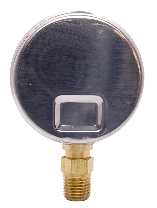 2-1/2" Oil Filled Pressure Gauge - Stainless Steel Case, Brass, 1/4" NPT, Lower Mount Connection, 0-30PSI