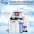 iSpring RCC1UP-AK, 100 GPD 7-Stage Reverse Osmosis Under Sink Water Filtration System with Boost Pump, Alkaline Remineralization and UV Filter, Patented Top-Mounted Faucet Design for Easy Installation