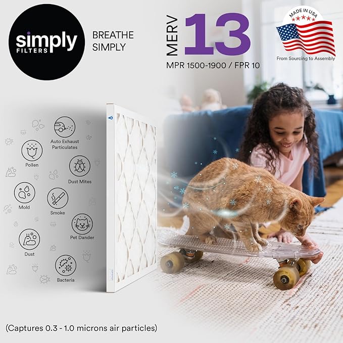 Simply 24x30x1 Air Filter, MERV 13, 6 Pack, For Home AC Furnace & HVAC (Actual Size: 23.94"x29.94"x0.75") DUST, Pet, & Allergy Control