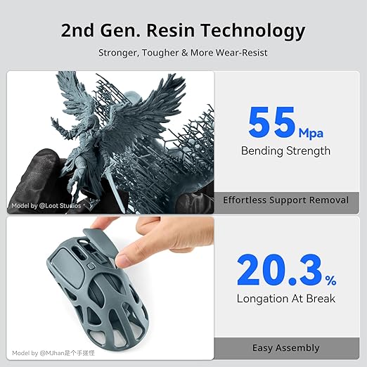 ANYCUBIC 2nd Gen Resin Technology ABS-Like Resin 2.0 Bundle, 3D Printer Resin with High Toughness, More Precise Details, Wide Compatibility for All LCD Resin 3D Printers (HD Grey, 4kg in Total)