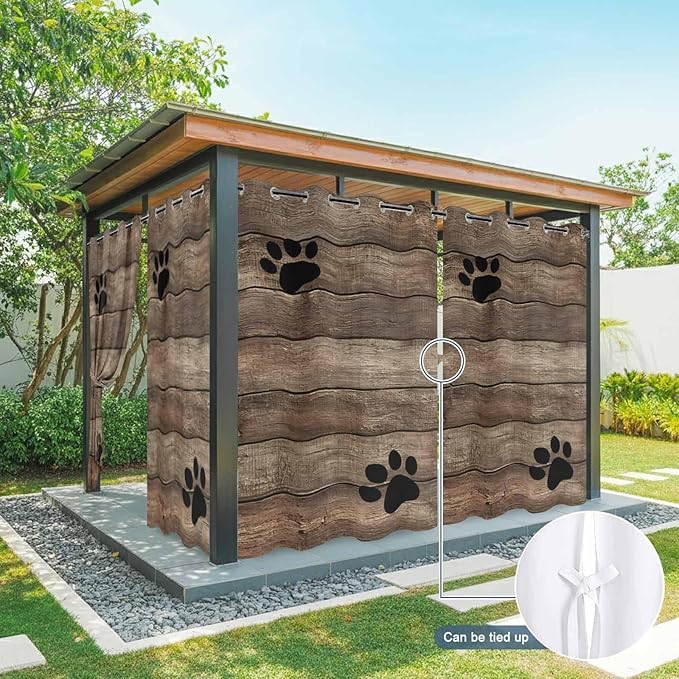 Wood Grain Outdoor Curtains for Patio Claws Animals Wooden Brown Vintage Waterproof Outside Curtains with Grommet Top Weatherproof Curtain for Cabana Pergola Gazebo, 2 Pack, 54" W x 95" L