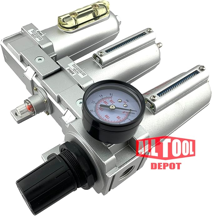 3 STAGE, HEAVY DUTY INDUSTRIAL GRADE FILTER REGULATOR COALESCING DESICCANT DRYER SYSTEM FOR COMPRESSED AIR LINE, METAL BOWLS, GREAT FOR PAINT SPRAY AND PLASMA CUTTER W/ELEMENTS(3/4"NPT, MANUAL DRAIN)