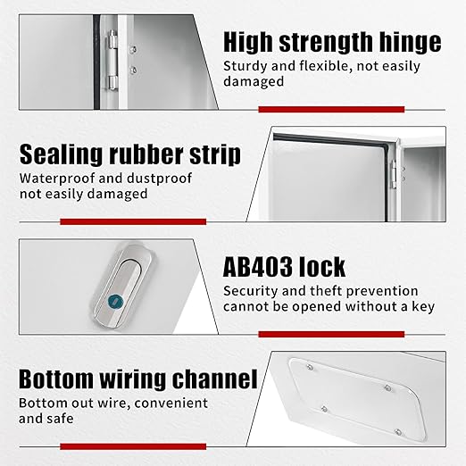 Electrical Box 16 x 12 x 6 Inch Indoor Outdoor Electrical Enclosure Box Steel Junction Box Wall Mounted Universal Electrical Project Box with Safety Locks and Mounting Plates
