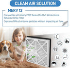 20x20x3 MERV 13 Pleated Air Filter Compatible with Zephyr VGF Series 20x20x3 Whole Home Return Air Grille Filter, MERV-13 Air Filtration System Grille Filters 2 Pack, Actual Size 18-3/8 × 18-3/8 × 3"