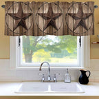Vintage Texas Star Valances for Windows, Brown Wood Grain Wire Kitchen Valance Light Filtering Rod Pocket Short Curtains for Kitchen Bathroom, 1 Panel, 42"x12"