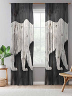 Sheer Curtains 96 Inches Long, White Brown Bear Semi Sheer Curtains Light Filtering Window Treatment, Farmhouse Country Rustic Wooden Grain Privacy Voile Drapes for Living Room Bedroom 52x96 Inch