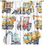 Kids Excavator Curtains, Retro Truck Tractor Machinery Construction Vehicle Crane Digger Mixer Rod Pocket Decorative Windows Curtain for Teens Girls Boys Room 63x72in (30% Blackout)