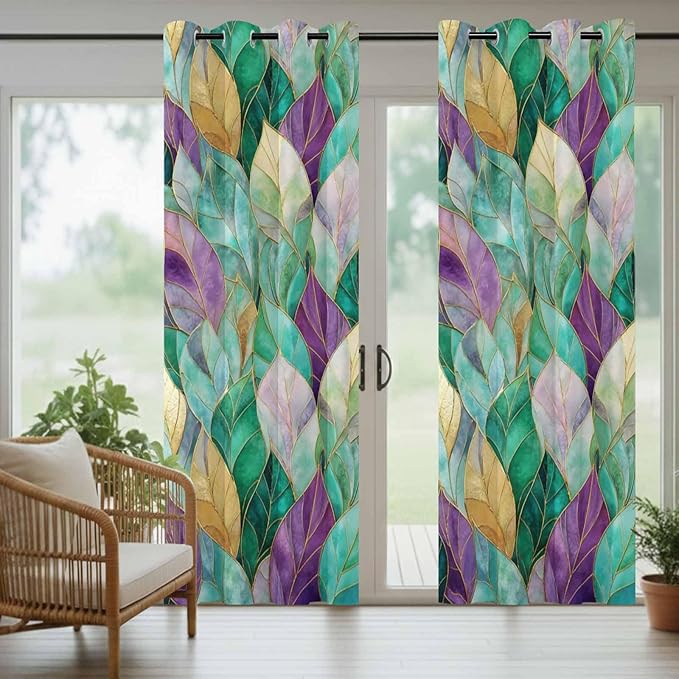 Leaves Outdoor Curtains for Patio Gorgeous Leaf Abstract Spring Waterproof Outside Curtains with Grommet Top Weatherproof Curtain for Cabana Pergola Gazebo, 1 Panel, 54" W x 95" L