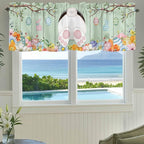 Easter Curtain Valances for Windows, Kitchen Valance Window Treatment, Spring Watercolor Bunny Eggs Wooden Grain Green Light Filtering Block Curtains for Bathroom/Bedroom/Living Room 54'' x 18''
