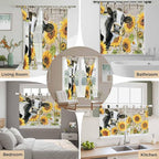 Yellow Sunflowers Kitchen Curtains 45 Inch Length, Short Cafe Window Curtains Tab Top, Farmhouse Cow Barn Doors Floral Butterfly Light Filtering Window Treatments Tier Drapes 27.5"x45" 2 Panel