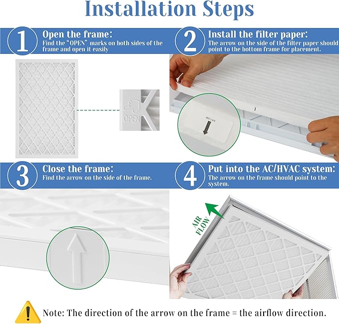 16x25x1 MERV 11 Air Filter, Quality AC/HVAC Furnace Filter，2 Reusable ABS Frame + 8 Pack Replaceable Filter Media，Breathe Fresher and Cost-effective