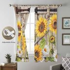 Farmhouse Sunflowers Living Room Curtains 96 Inch Length, Window Curtains Tab Top, Rustic Barn Doors Flowers Butterfly Wooden Light Filtering Window Treatments Drapes 52"x96" 2 Panel