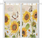 Yellow Sunflowers Bathroom Curtains 63 Inch Length, Window Curtains Tab Top, Country Farm Butterfly Flower Light Beige Light Filtering Window Treatments Drapes 52"x63" 2 Panel