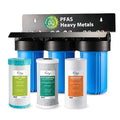 iSpring PFAS & Heavy Metals Removal 3-Stage Whole House Water Filter System, SGS-Tested to Reduce Up to 99% PFOA & PFOS, 10” x 4.5” Filters, 1” Inlet/Outlet, Model: WGB31B-PFKS