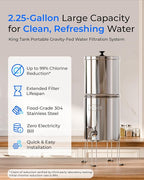 Waterdrop Gravity-fed Water Filter System, Reduces Lead and up to 99% of Chlorine, NSF/ANSI 42&372 Standard, with 2 Black Carbon Filters and Metal Spigot, King Tank Series